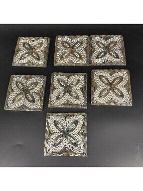 Glass Beaded Drink Coasters Set Of 6 Square Pier 1 Silver Mosaic Decor Table